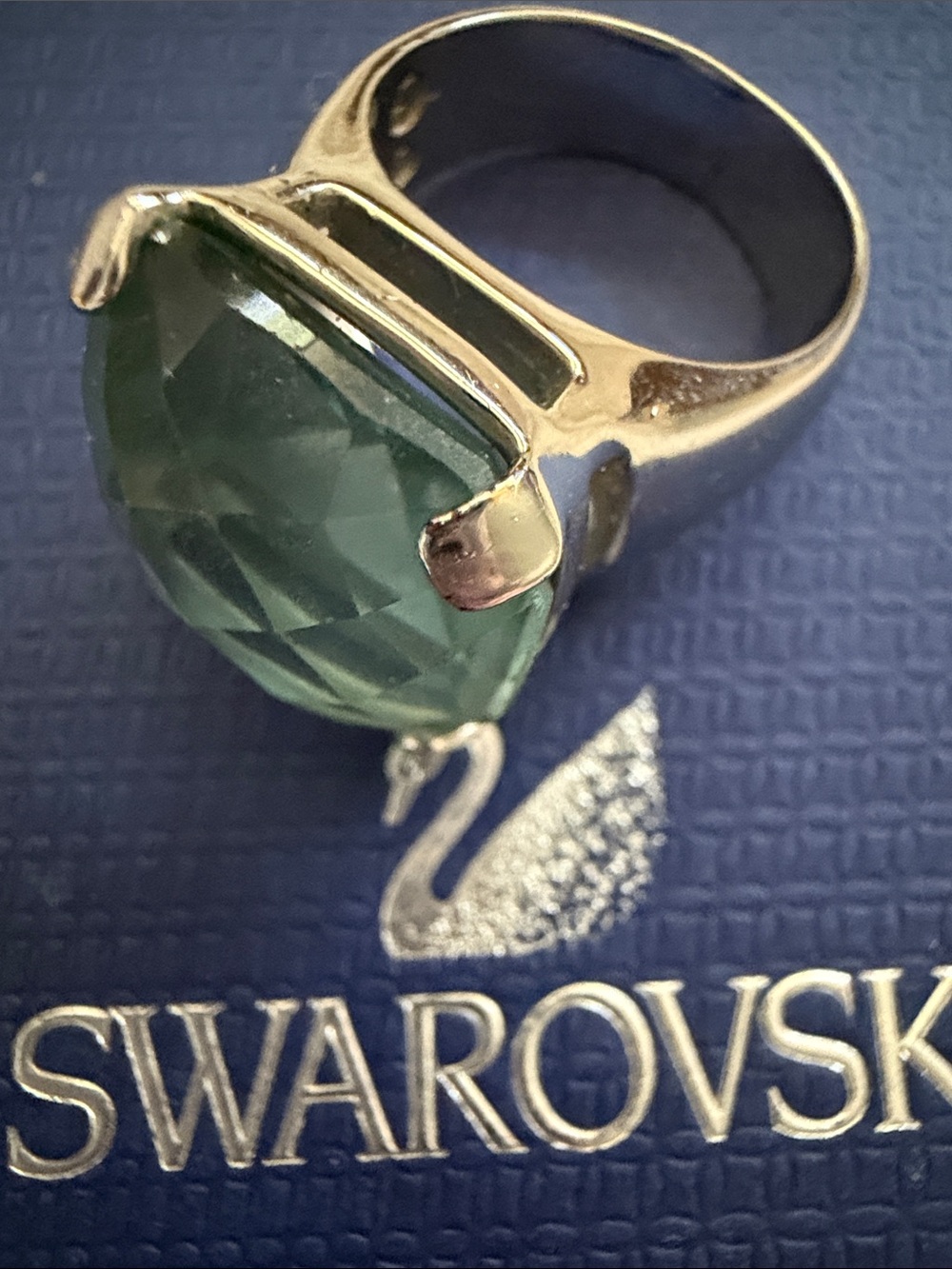 Retired Swarovski Silver Ring with Aquamarine Faceted Crystal